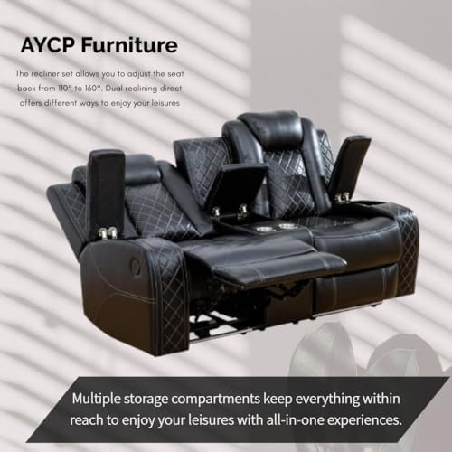 Power Recliner Set with LED Lights, Air Leather Reclining Set with USB - Image 5