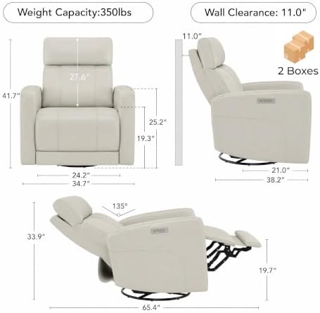 CHITA Genuine Leather Power Recliner Chair, Swivel Glider - Image 3