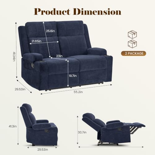 GUEAPY Reclining Loveseat for Living Room, Dual Cup Holders, 2 Side Pockets - Image 2