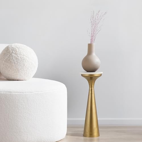 JONATHAN Y Oliver 8" Round Marble Pedestal Drink Table - Image 2