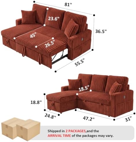 KCGKCG 81" Sectional Sleeper Sofa Bed - Image 2