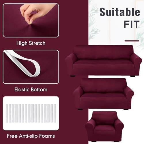 Peryiter 3 Pcs Couch and Loveseat Sofa Covers, Milk Silk - Image 5