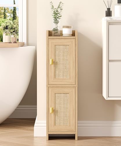 Akxomel Rattan Small Bathroom Cabinet Narrow Toilet Paper Organizer Oak by Akxomel