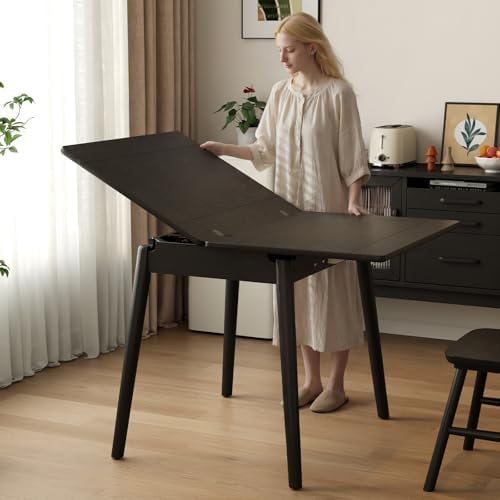 Solid Wood Small Dining Table, 23.6"L-47.2"L Expandable Kitchen Table by Dongmuwujee