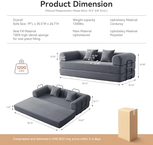 79" Convertible Sofa Bed, Boneless Couch - Image 2