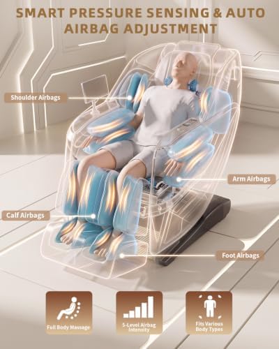 4D Massage Chair Full Body Zero Gravity SL Track Recliner，Beige - Image 4