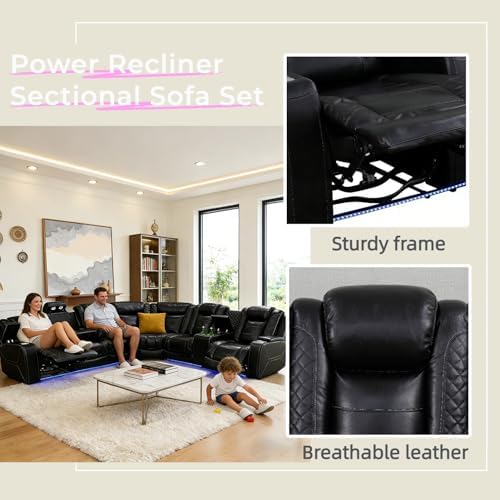 Leather Power Reclining Sectional Sofa Set, Sectional Couch - Image 5