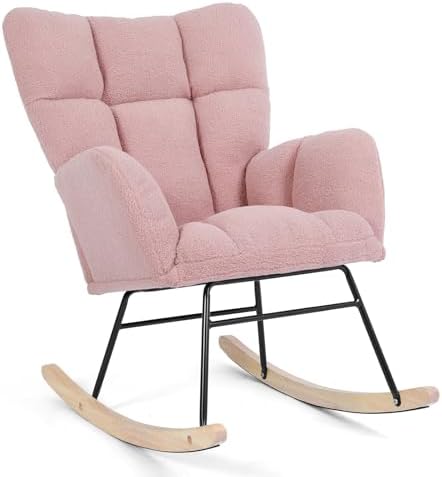 Teddy Upholstered Glider Rocking Chair, Comfy Accent Armchair by Unknown