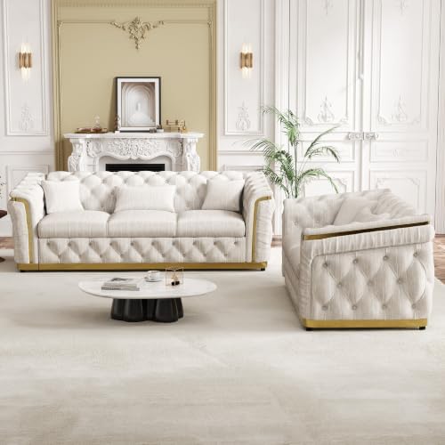67.5"+84.8" Velvet Sofa Set, Chesterfield Tufted - Image 5