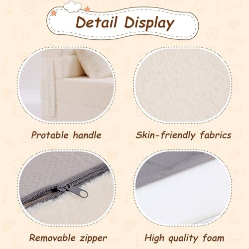 Foldable Sofa for Kids with Pillow, Washable Folding Floor Mat for Child - Image 3