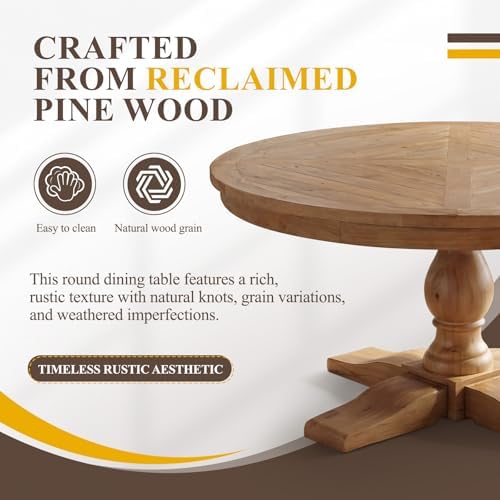 59" Round Dining Table for 6-8, Reclaimed Pine Wood Kitchen Table - Image 4