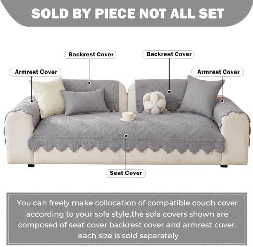 vctops Farmhouse 100% Cotton Quilted Couch Cover Floral Embroidered Sofa Cover - Image 2