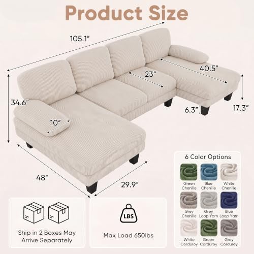 Homall 105" U-Shaped Sectional Couches, Sofa Couch - Image 2