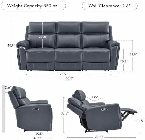 CHITA Genuine Leather Power Reclining Sofa, Wall Hugger Recliner - Image 2