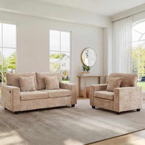 2 Seater Couch with Accent Chair Modern Chenille Sofa Set - Image 6