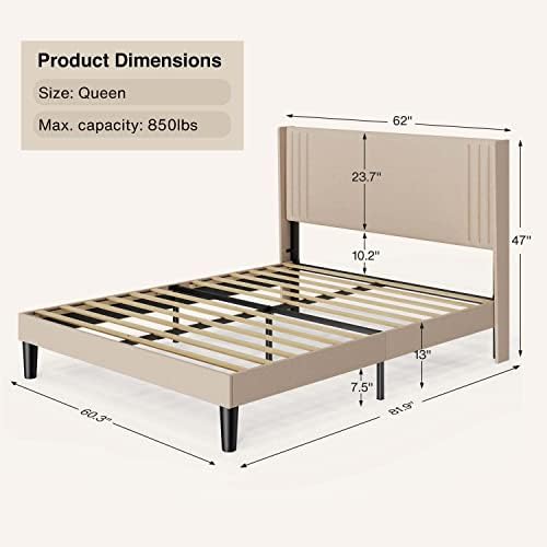 Gizoon Queen Bed Frame with Wingback Headboard, Upholstered Platform Bed - Image 2