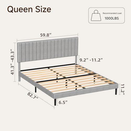 Queen Linen Bed Frame with Vertical Channel Tufted Headboard Light Grey - Image 2