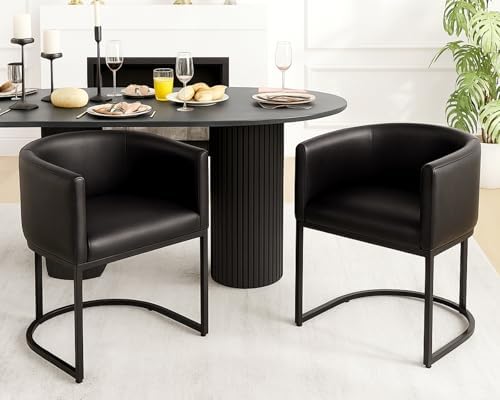 HNY Mid Century Modern Upholstered Barrel Black Dining Chairs - Image 5
