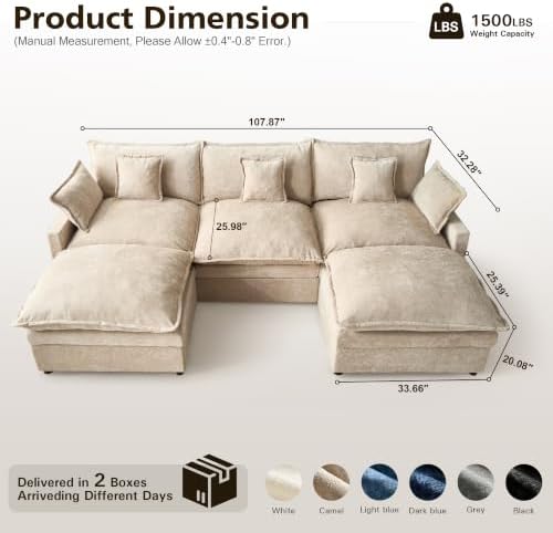108" Modular Sectional Sofa, U Shaped Modern Comfy Cloud Couch - Image 2