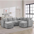 105" Light Grey Modular Storage Sofa, U Shaped Chenille Couch by Abbrevi
