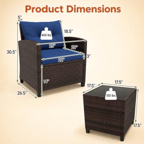 COSTWAY 3PCS Wicker Patio Furniture Set - Image 3