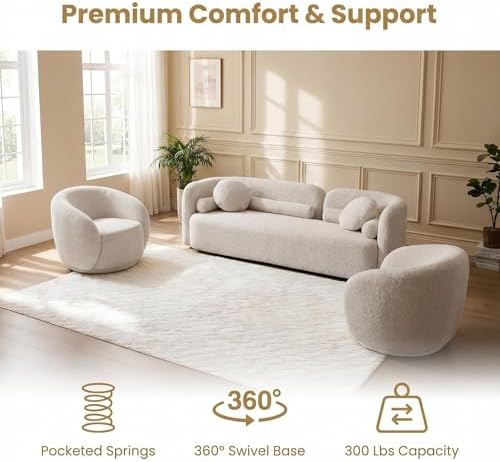 2-Piece Modern Curved Sofa Set, 3-Seater & Swivel Chair - Image 5