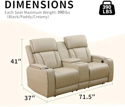 Power Recliner Sofa with LED Lights, Leather Reclining Loveseat with Double - Image 2