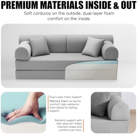 79" Memory Foam Sofa Bed, High Backrest Convertible Futon Boneless Couch - Image 4