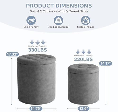Faux Round Ottoman with Storage, Small Foot Stool - Image 2