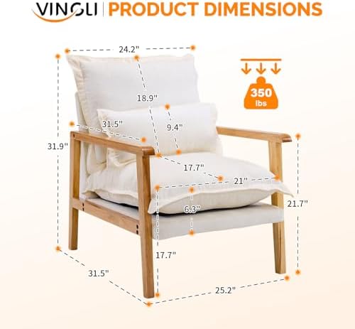 VINGLI Mid-Century Modern Cloud Accent Armchair - Image 2