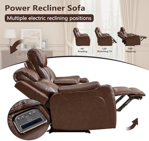 HAOMARKETS 2-Piece Top Grain Leather Electric Reclining Sofa Set, Include Dual - Image 4