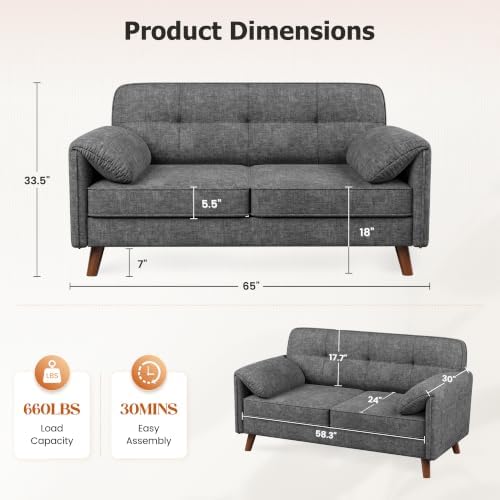 65" Loveseat Sofa, Chenille Loveseat Couch - Image 2
