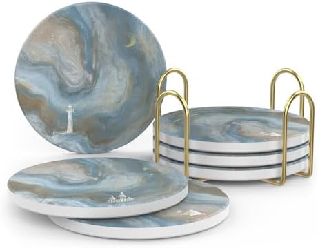 UMIRRO Absorbent Ceramic Stone Coasters Set of 6 w/Holder, Celestial Dream by Umirro