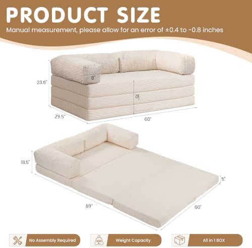 Convertible Sofa Bed Queen, 5-in-1 Tri-Fold Boneless Couch - Image 2
