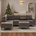 L-Shaped Couch Set, 97.5" L x 69.5" W Sectional Sofas Linen Brown by Topcomfy