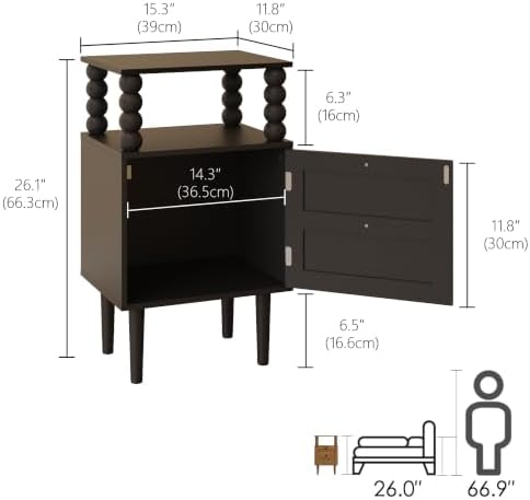 Nightstand with Storage Drawer and Open Wood Shelf, Solid Wood Legs - Image 2