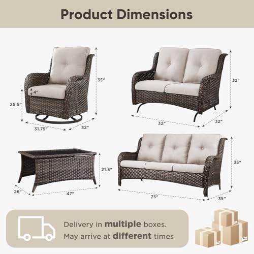 Belord 5 Piece Outdoor Wicker Furniture, Patio Swivel Rocking Chairs - Image 2