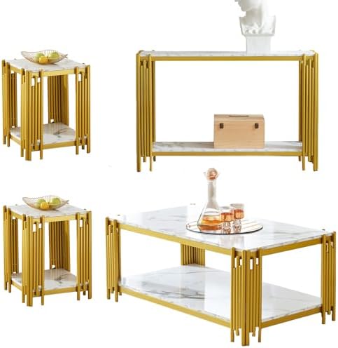 4 Pieces Living Room Table Set, Modern Coffee Table, Console Table and 2 End by Unknown