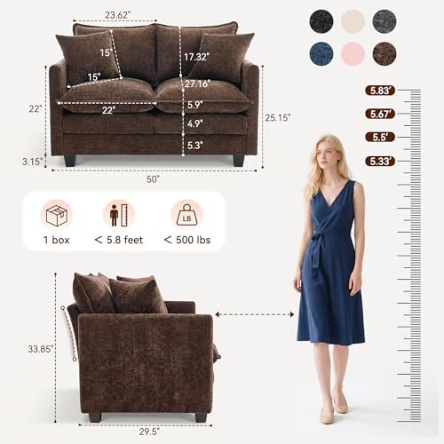 Loveseat Sofa Couch 2 Piece Set, Small Compact 50" Love Seat 27" Deep Cloud - Image 2
