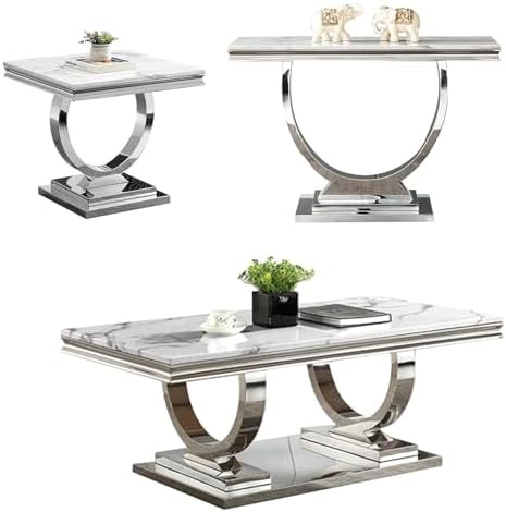 Henf 3 Piece Living Room Table Set, Faux Marble Coffee Table & Console Table & by Henf