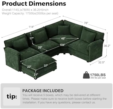 ELUCHANG 114" Oversized V Shaped Modular Sectional Sofa, Comfy Cloud Couch - Image 2
