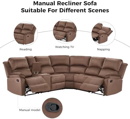 EBELLO Manual Reclining L-Shaped Sectional Sofa Set, Soft Microfiber Recliner - Image 4
