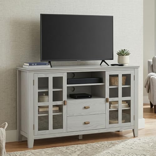 SIMPLIHOME Artisan 53" Wide Solid Wood TV Stand in Fog Grey - Image 2