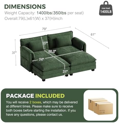 ELUCHANG 79" Oversized Modular Sectional Sofa, Comfy Chenille Cloud Couch - Image 2