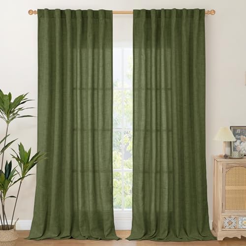 YoungsTex Dark Green Linen Curtains 90 Inch Length by YoungsTex