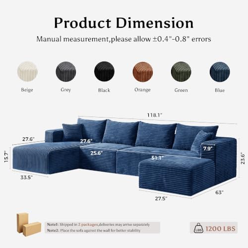 118" U Shaped Boneless Couches for Living Room, Modular Sectional Sofa - Image 2