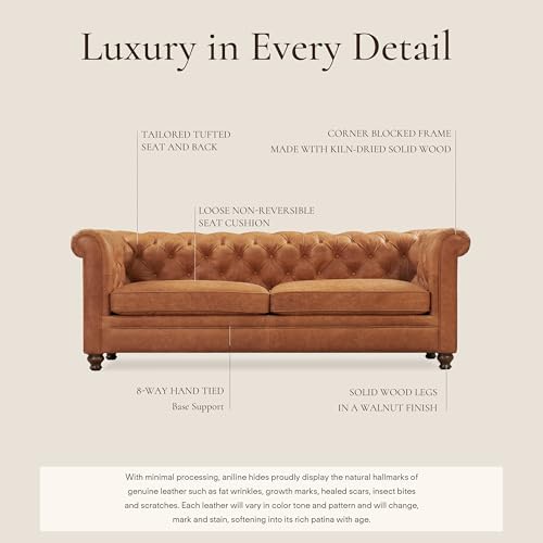 POLY & BARK Lyon 87.4” Leather Sofa in Cognac Tan – Full-Grain Pure-Aniline - Image 4