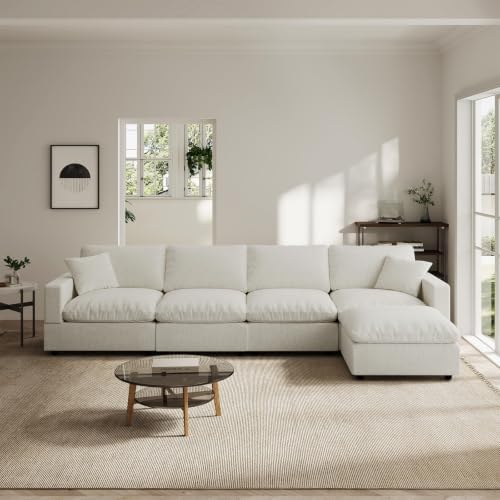 Modern Sectional Linen Couch for Living Room L-Shape Sofas, 5 Seat Modular by Gtilzria