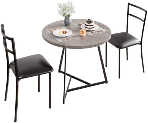 3-Piece Dining Table Set for 2, Small Round Dining Set by Unknown