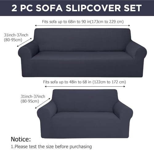 Peryiter 2 Pcs Couch and Loveseat Sofa Covers, Dark Gray - Image 2